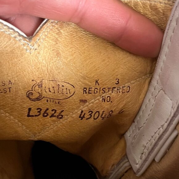 JUSTIN - WHITE LEATHER ROPPER BOOTS 7C MADE IN USA WESTERN - Picture 7 of 10
